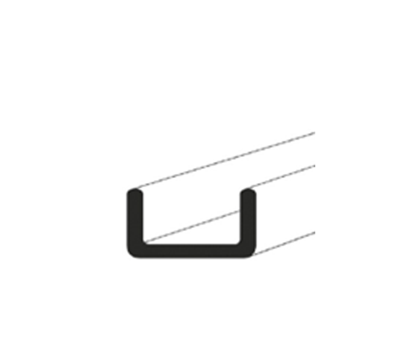 Schwarz-weißes Icon eines verzinkten U-Baustahls mit runden Kanten, perspektivisch dargestellt, von Heinlein Stahlhandel